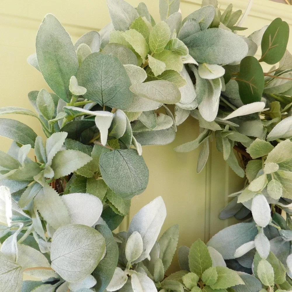 Lambs Ear‎ Wreath for Front Door, Spring Summer and Fall, Soft muted color